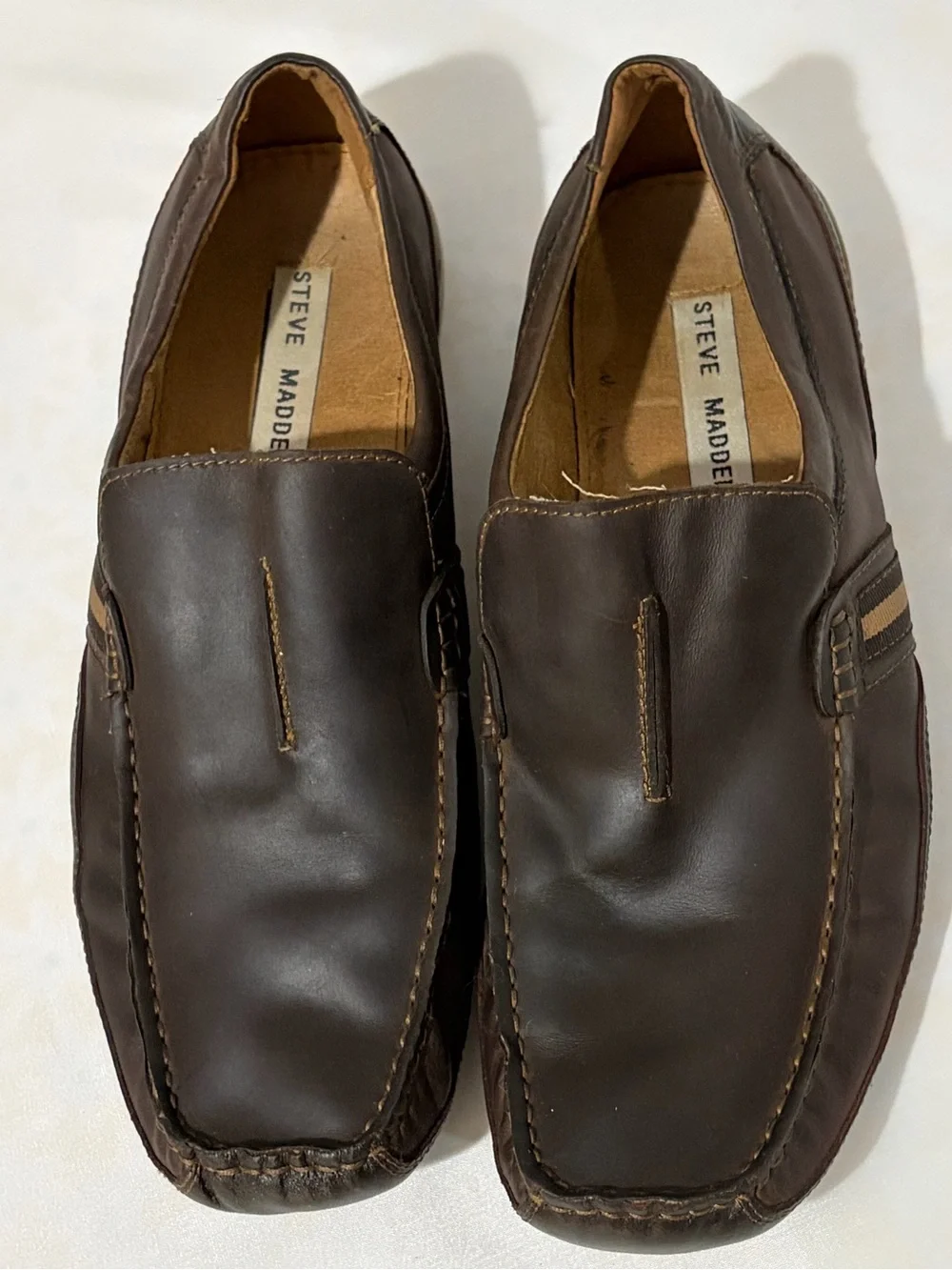 Steve Madden Men's Brown Leather Slip-On Loafers‎